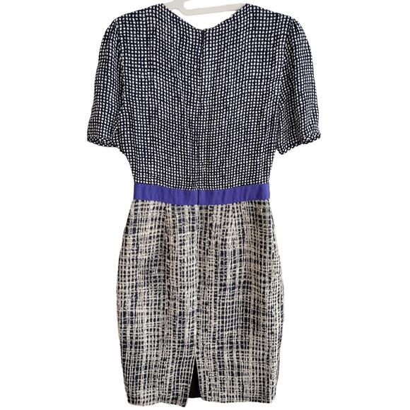 LK Bennett | Navy & Cream "Brenda" Print & Jacquard Tweed Sheath Pencil Dress - Picture 3 of 12